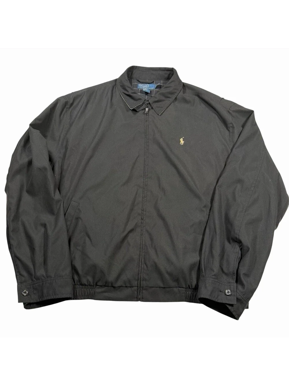 Polo by Ralph Lauren Men's Black Windbreaker Jacket with Plaid Lining, Size XXL